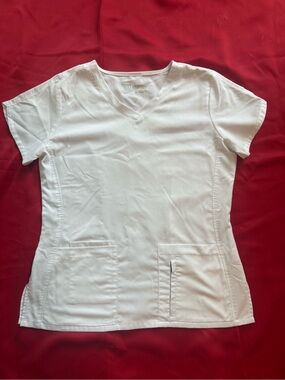 Grey’s Anatomy White V-Neck Women's Scrub Top with Pockets